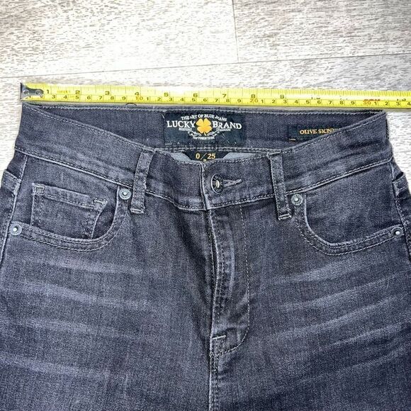 Lucky Brand, Olive Skinny Style Charcoal Fading Whiskering Detail, Women’s 0 /25 - Picture 11 of 14